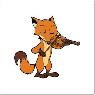 Comic fox playing violin Posters and Art